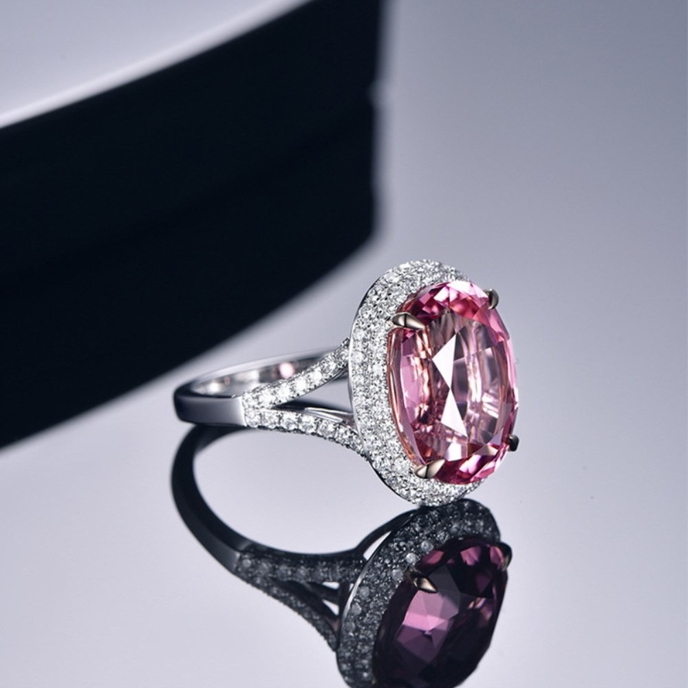 Silver and Pink Rhinestone Adjustable Ring - Picture 5 of 5